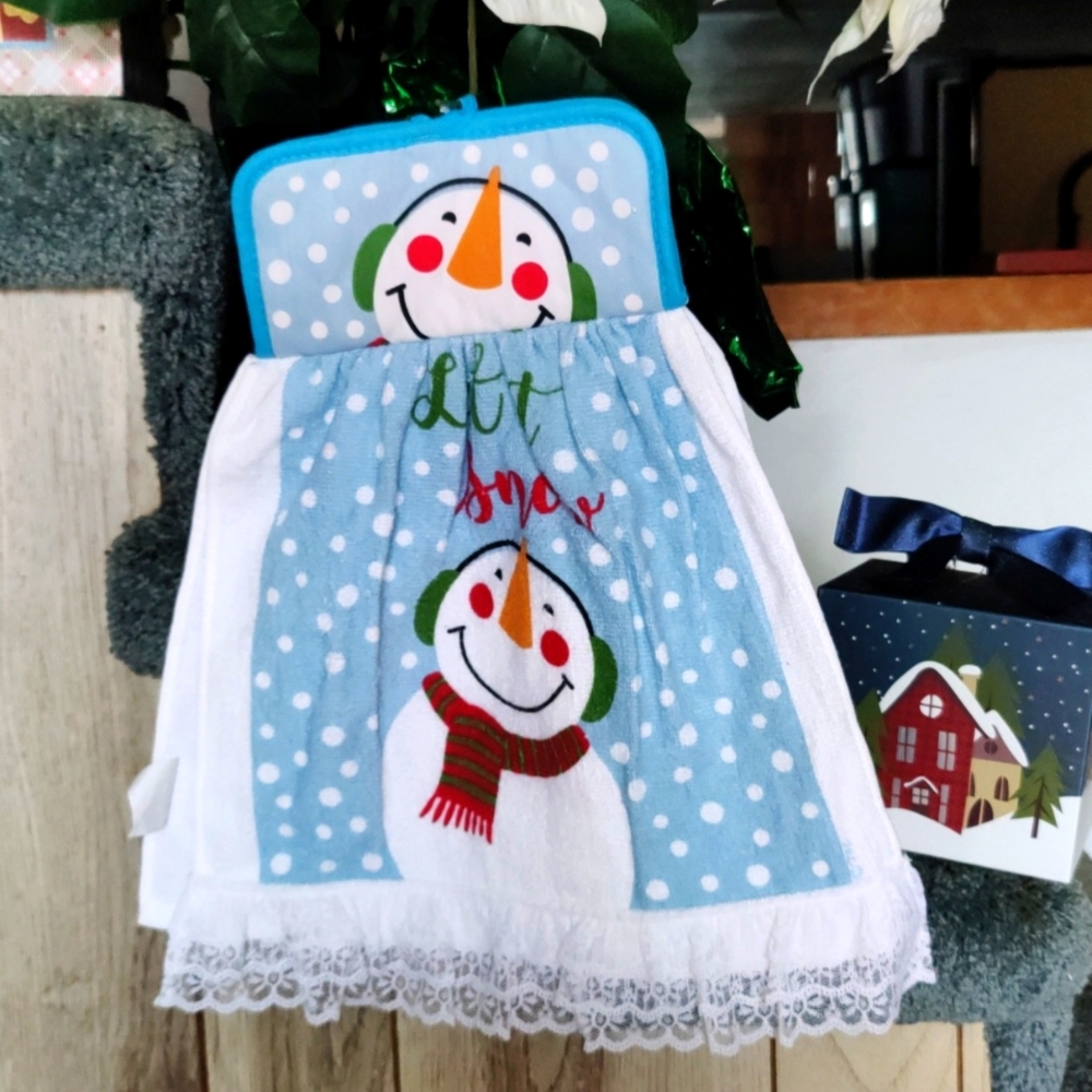 Handmade Snowman kitchen hanging towel.